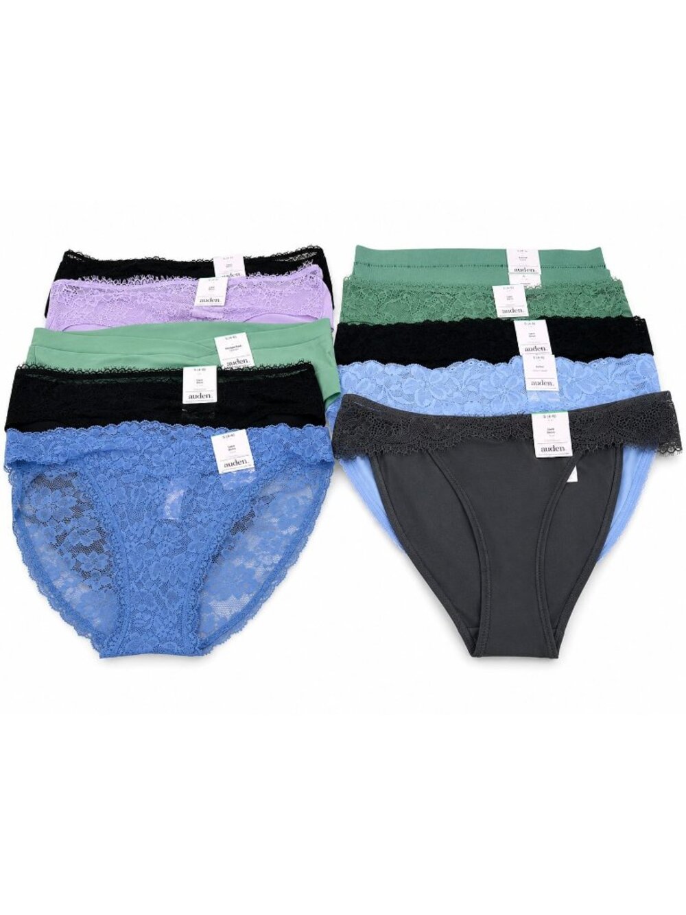 Auden 11-pr size Small 4-6 bikini panty lot—no seam, Lace, Cotton, Hipster NEW